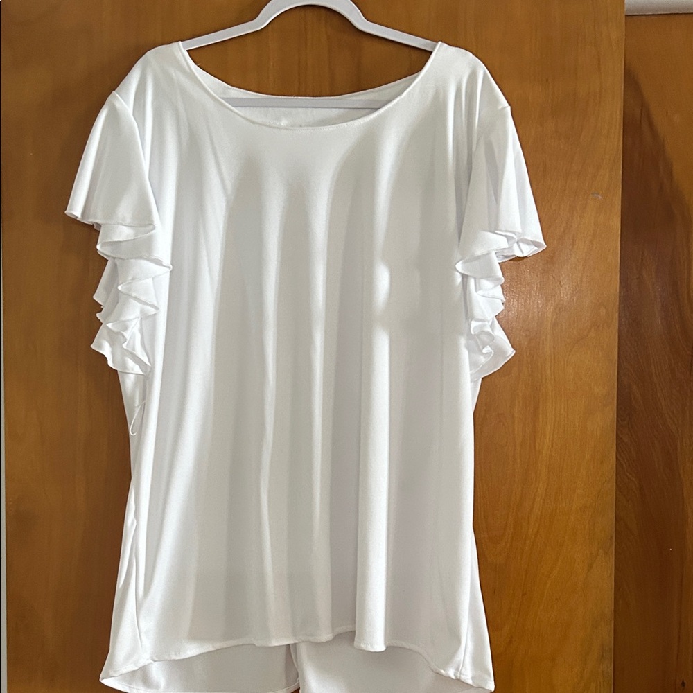 Elegant White Ruffle Sleeve   Tunic Top